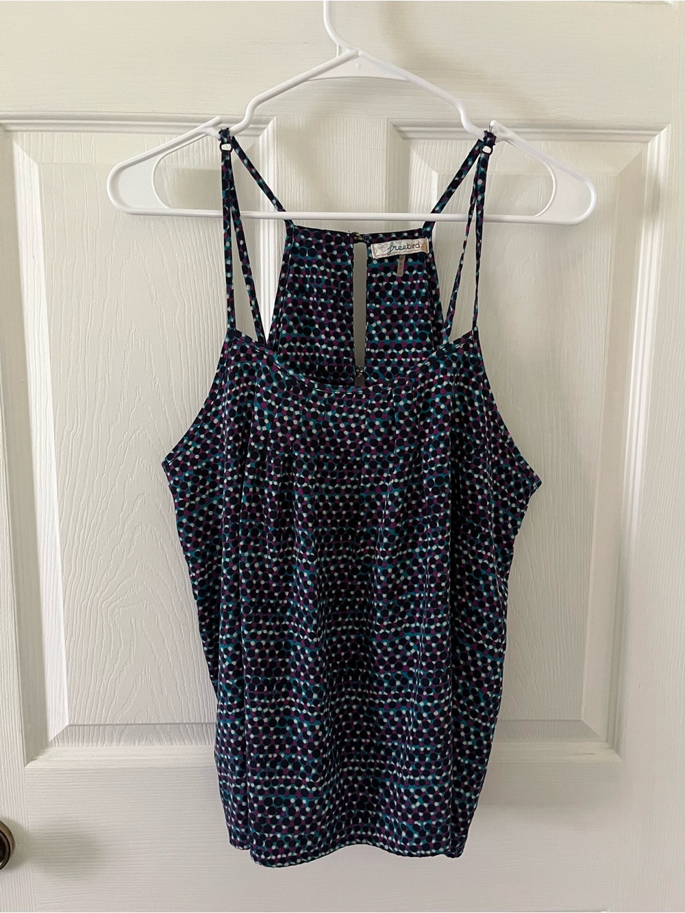 freebird Navy Geo Halter Camisole with Teal & Purple Dots